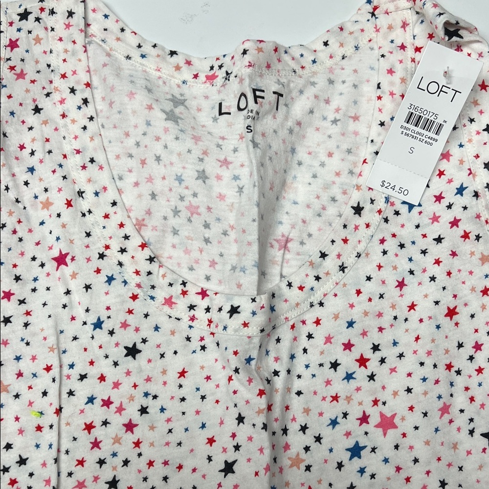 LOFT White Top with Colorful Star Pattern tank top